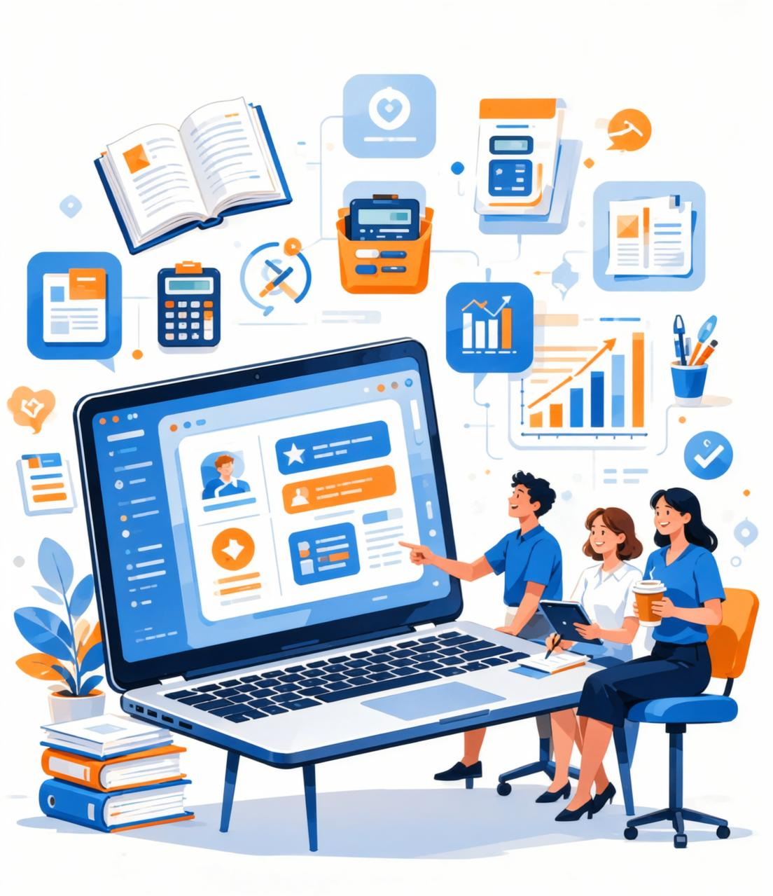 wan image generate modern flat illustration showing a digital learning and tools